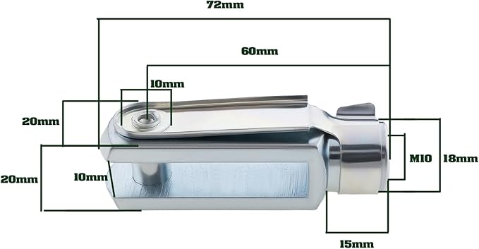 M10 Clevis Fork 72mm Long with Spring Pin - Right Hand Thread - Image 2